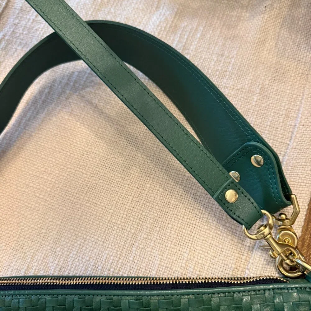 Clare V Moyen Messenger Bag in Evergreen Green Woven Zig Zag - Picture 8 of 16